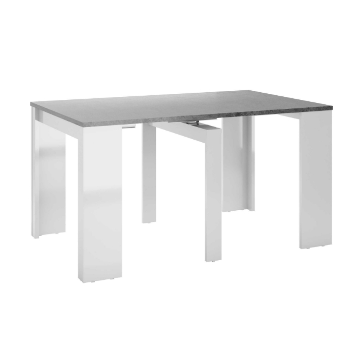 Poza cu Consola/masa dining extensibila alb/gri beton lucios Celia